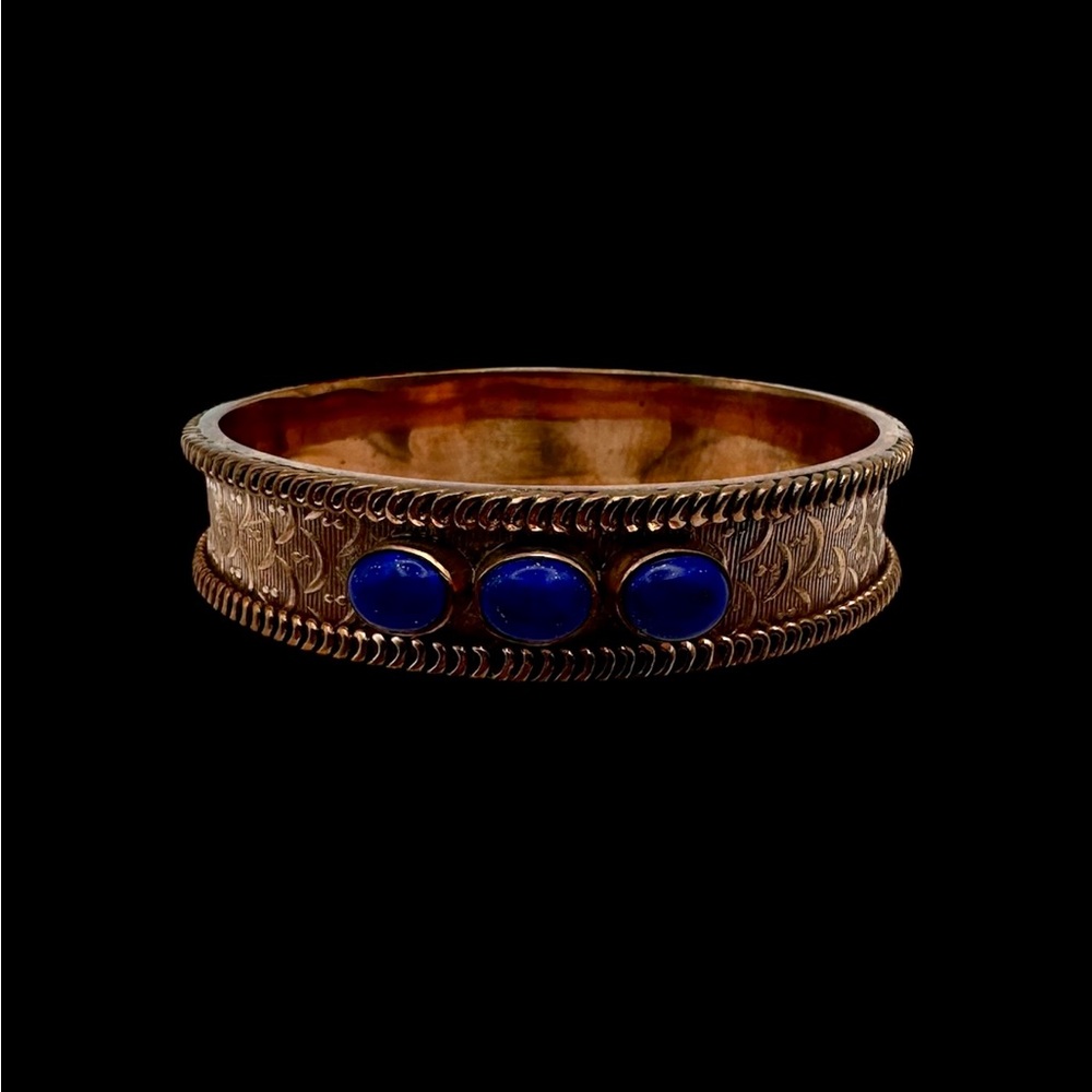 Solid Copper Bangle With Lapis Lazuli Stones - image 2